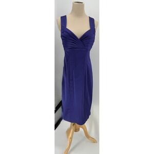 Calvin Klein Purple Satin Pleated Surplice Crisscross Back Sheath Dress 6